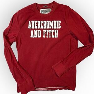 Y2K Abercrombie & Fitch Muscle Sweatshirt Men's M Red Embroidered Spell Out